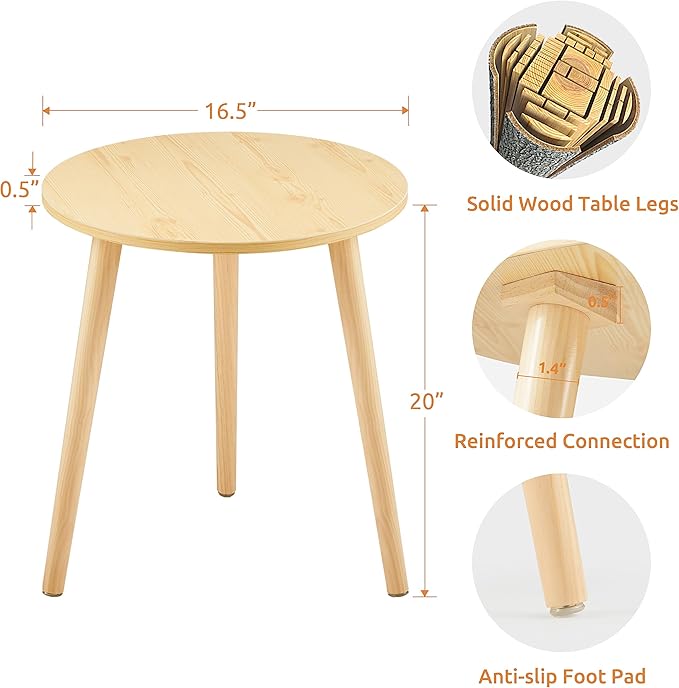 Apicizon Small Round Side Table, Modern Light Wood Side Table Bedside Nightstand End Table for Small Spaces, Bedroom, Living Room, 16.5 x 20 Inches, Natural-NeatNest