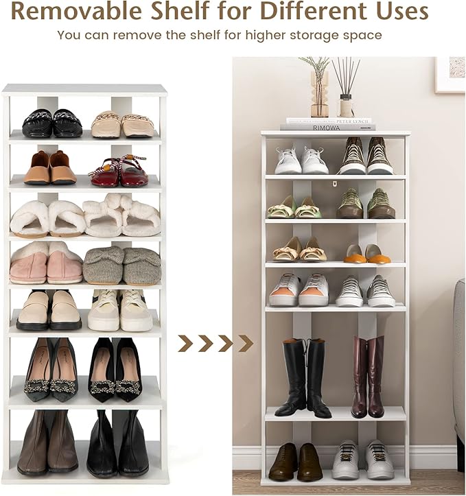Tangkula 8-Tier Vertical Shoe Rack, Space-Saving Corner Shoe Organizer for 14 Pairs, Narrow Shoe Storage for Entryway, Front Door, or Closet-NeatNest