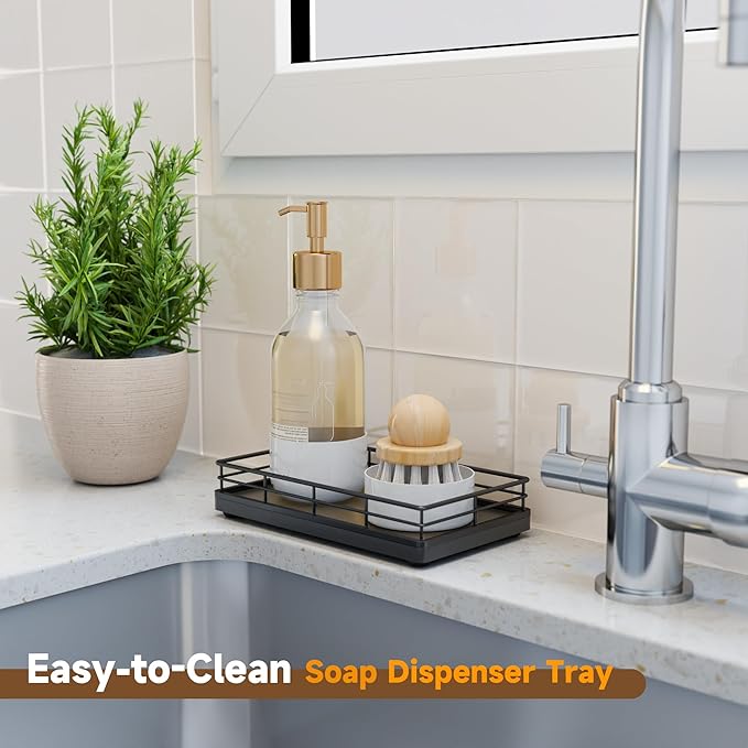 Bathroom Tray for Counter, Oak Wooden 7.5" L Decorative Vanity Tray for Dresser Tops Perfume Jewelry Makeup Candle Soap Sponge Holder for Kitchen Countertop Organizer Coffee Table Decor Bar Black-NeatNest