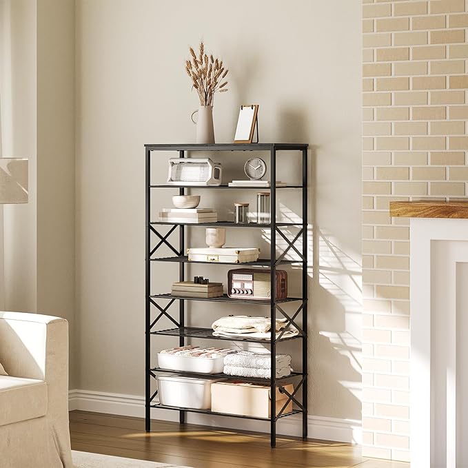 8 Tier Shoe Rack, Large Capacity Shoe Storage Organizer Holds 32 Pairs, Durable and Stable, for Entryway, Hallway, Closet, Dorm Room, Charcoal and Black SS08BC-NeatNest