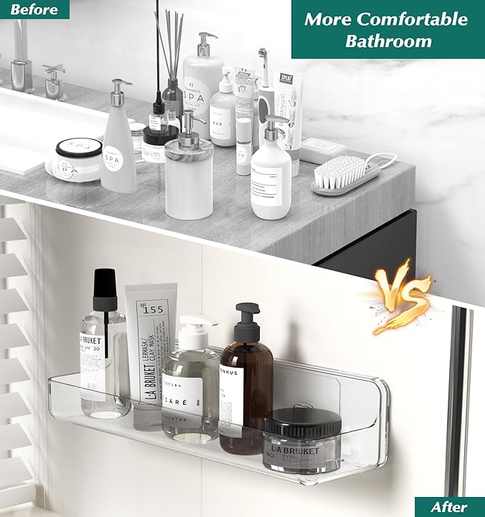 Shower shelves, Adhesive Clear Acrylic Bathroom Shower caddy Organizer, Transparent No Drilling Wall Mount Bathroom Storage-NeatNest
