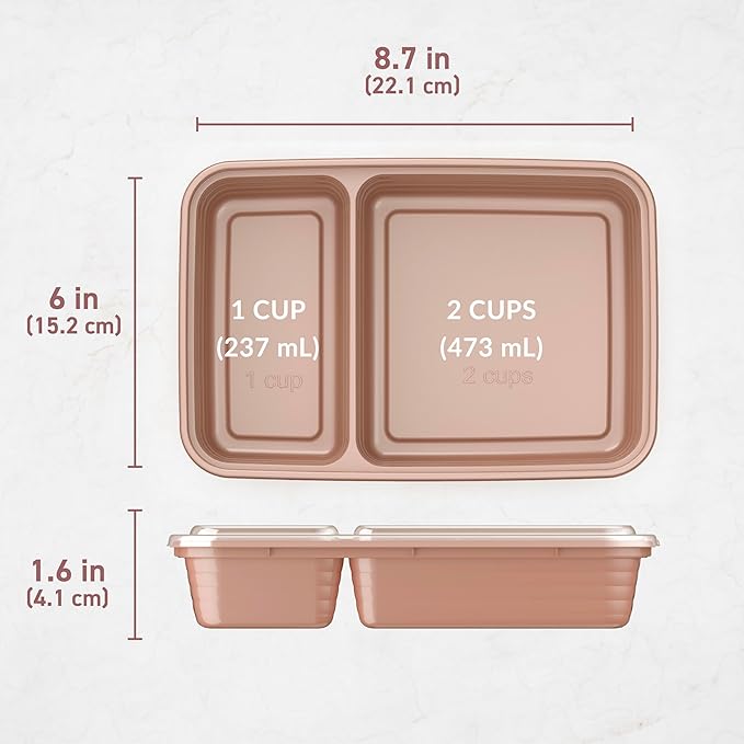 Bentgo 20-Piece Lightweight, Durable, Reusable BPA-Free 2-Compartment Containers - Microwave, Freezer, Dishwasher Safe - Rose Gold-NeatNest