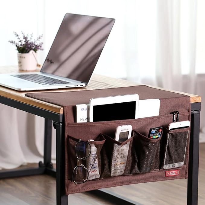 Bedside Storage Organizer - 6 Pocket Table Caddy for Remotes, Phone, Glasses (Coffee)-NeatNest