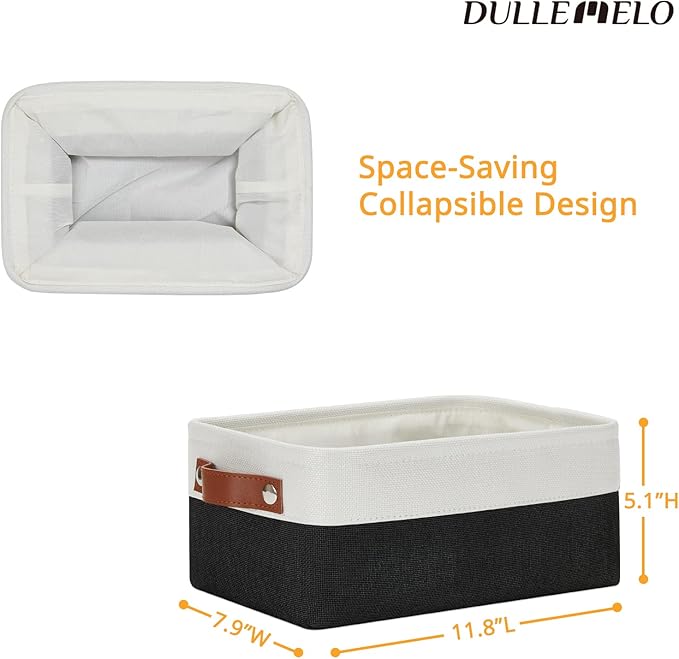 DULLEMELO Small Storage Bin, Collapsible Rectangular Fabric Basket for Organizing, Shelves, Closets, Nursery, Home, Office, Empty Gift Basket (White&Black)-NeatNest