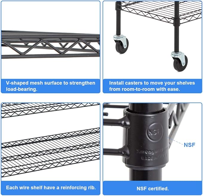 BestOffice NSF Wire Shelving Unit 6-Shelf Large Storage Shelves Heavy Duty Metal Wire Rack Height Adjustable Commercial Grade Utility Storage Rack on 4" Casters 6000LB Capacity 18x48x76,Black-NeatNest