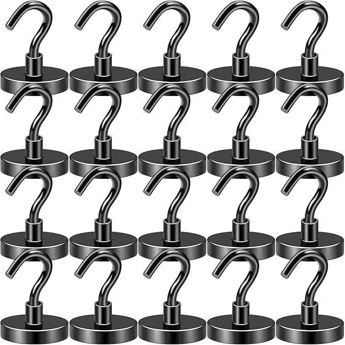 DIYMAG Black Magnetic Hooks, 118 LB Heavy Duty Strong Magnet with Hooks, Strong Rare Earth Neodymium Magnet Hooks for Hanging, Magnetic Hanger for Curtain, Home, Kitchen, Workplace, 20 Packs-NeatNest