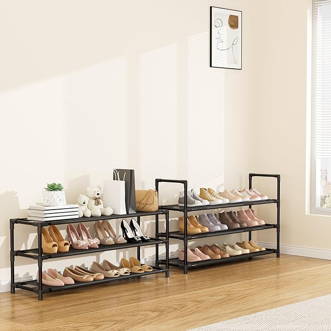 6 Tier Shoe Rack, Shoe Organizer Storage for 24-30 Pairs Shoe and Boot, Long Shoe Shelf with Hook and Side Pocket Free Standing Tall Shoe Rack Organizer for Closet, Entryway, Dorm-NeatNest