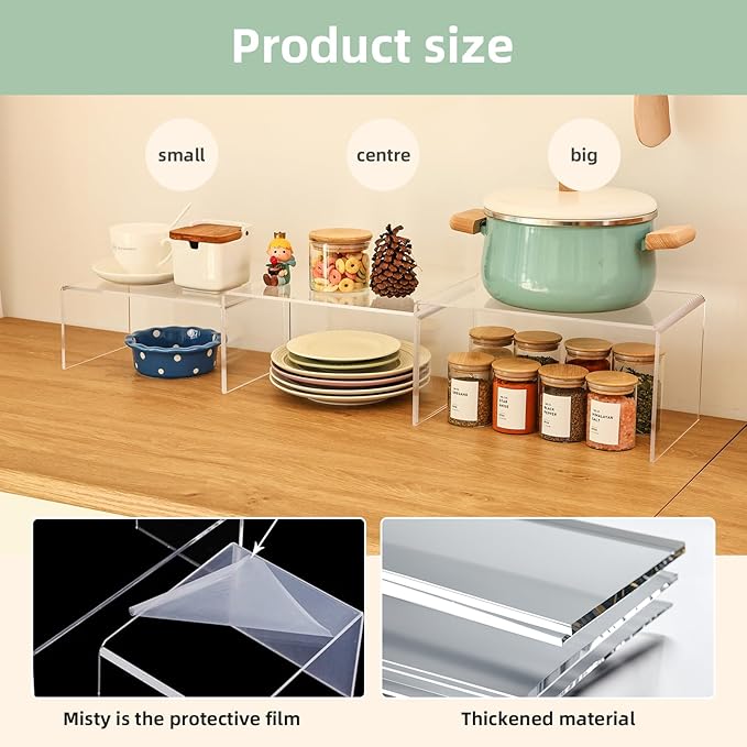 3 Pieces Clear Cabinet Organizer, 5mm Acrylic Kitchen Shelves Organizer Spice Rack Clear Display Shelves, Room Decor Pantry Countertop Desk Organizer Shelves-NeatNest