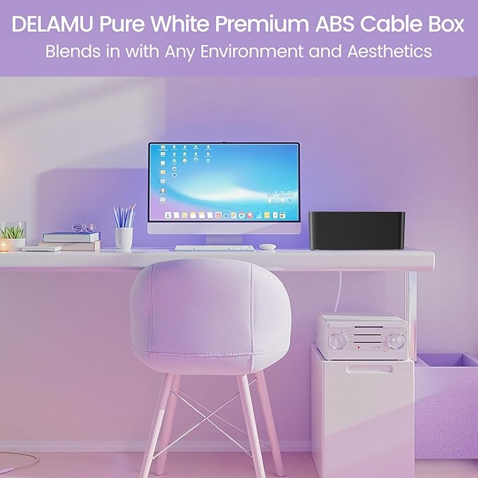 Delamu 2 Pack Cable Management Box, Stylish Cord Organizer for Desk, Pet & Child-Proof ABS Cords Hider Box, Under Desk Cable Box for Computer Router USB Hub & Power Strip, Black