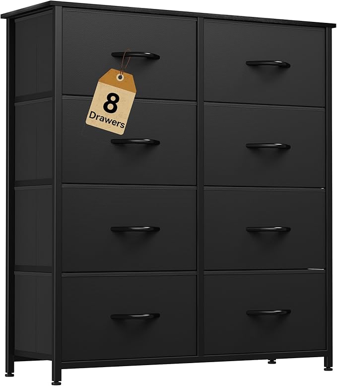 DWVO Fabric Dresser for Room, Tall Storage 8 Drawers, Black Dresser & Chest of Drawers, Storage Drawer Organizer for Closet, Living Room-NeatNest
