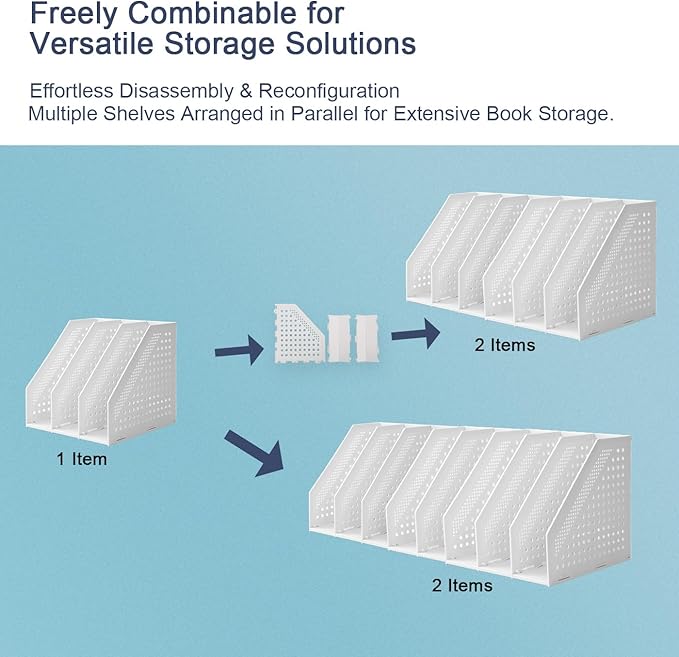 deli Collapsible Magazine File Holder 3 Vertical Compartment Binder Holder for Desk Organizer Adjustable Sturdy Binder Storage Organizer for Office School Home (Light Grey)-NeatNest