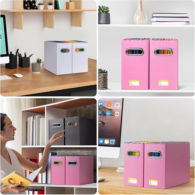 BALEINE File Organizer Box, Cardboard File Folder Organizer with Handle for Letter Size, Portable Collapsible Hanging Filing Box for Home Office Document Storage (2 Pack, White)-NeatNest