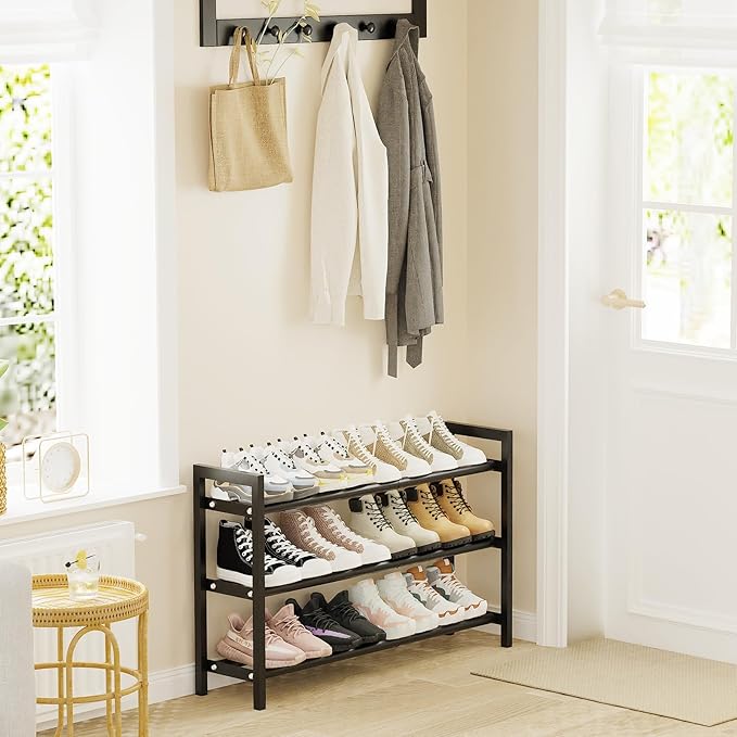 Mavivegue Expandable Shoe Rack for Closet, 3-Tier Shoe Organizer, Adjustable Shoe Rack for Front Door Entrance, Entryway-NeatNest