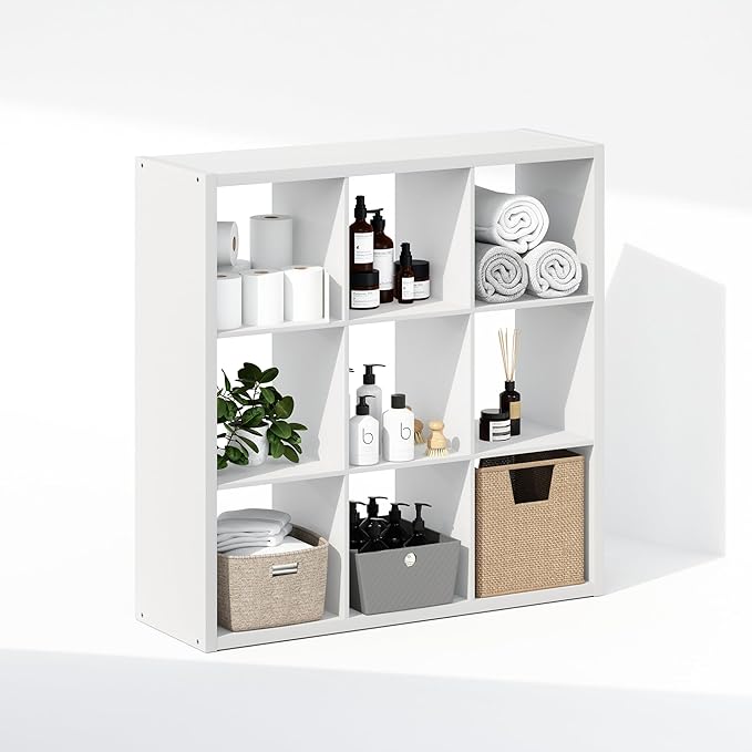 Furinno Cubic Open Back Multipurpose Clothing & Closet Storage Organizer Shelf, 9-Cube, White
