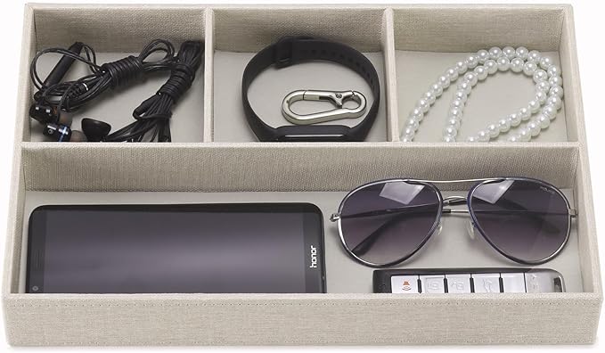 Desktop PU Leather Storage Rack, Proxy Parking tray, Dressing table Desktop Organizer, with 4 Compartments for Placing Mobile Phones, Remote controls, Cosmetics, Watches, and other Decorative trays.-NeatNest