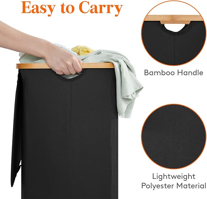 Lifewit 100L Laundry Basket with Lid, Clothes Hampers for Laundry with Bamboo Handles and A Removable Laundry Bag, Large Foldable Laundry Hamper for Bedroom, Bathroom, Dorm, Black, 2 Pack-NeatNest