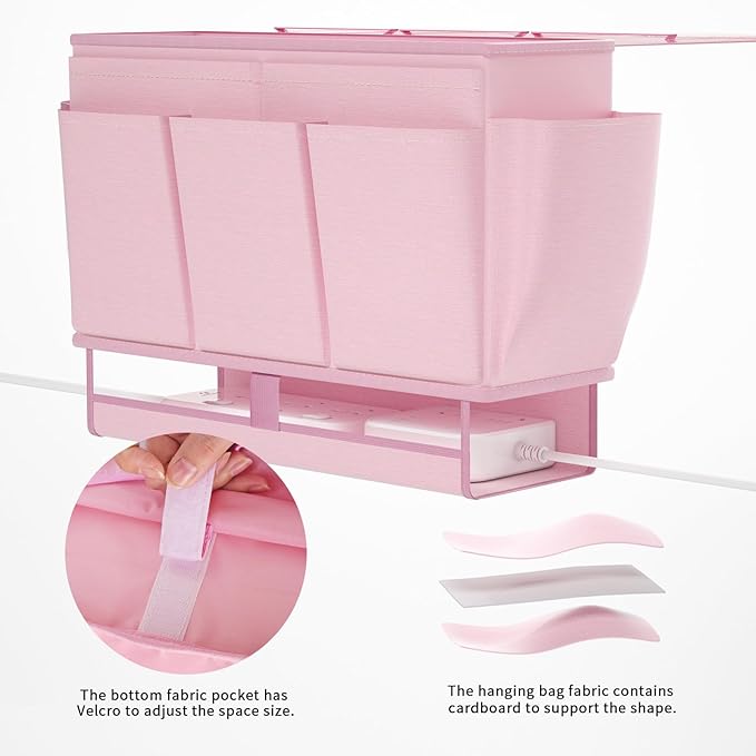 Bedside Caddy Bedside Organizer,Bed Caddy with 11 Pockets and Power Strip Holder,Versatile Bedside Storage Caddy for Home,Dorm,Bunk,Hospital,Crib Bed (Pink)-NeatNest