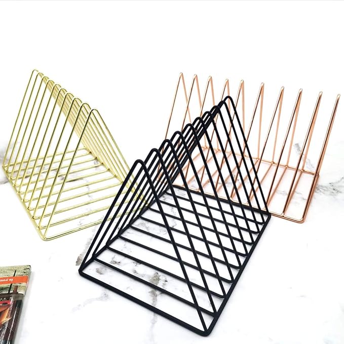 EASEPRES 9 Slot Magazine Rack Book Record Holder, Desktop Iron Storage Rack Bookshelf Multifunction Triangle File Organizer Sorter for Decor Home Office, Black Pack of 2