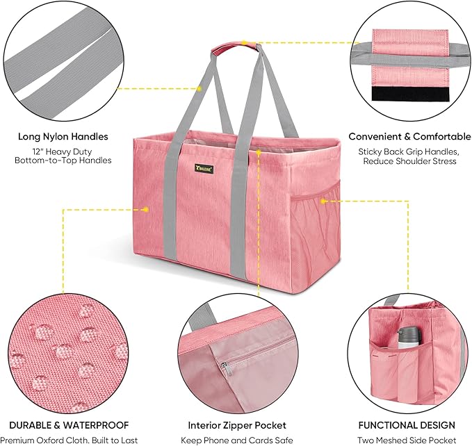 BALEINE Soft 9 Gallon Extra Large Utility Tote, Foldable Reusable Storage Bag (Peach Pink)-NeatNest