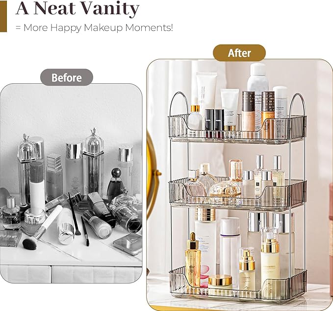 Aveniee Bathroom Counter Organizer, 3 Tier Perfume Skin Care Countertop Storage Shelf, Vanity Makeup Tray for Cosmetic Skincare Lotion,Grey-NeatNest