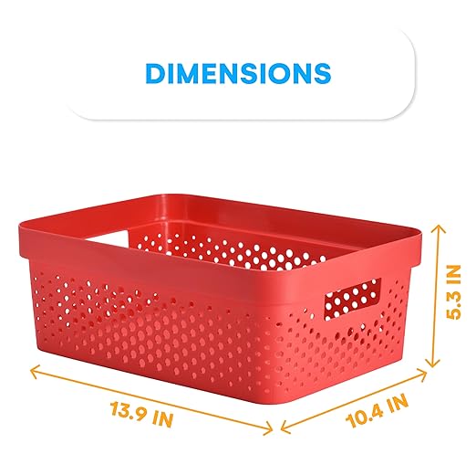 Bins & Things Plastic Storage Bin - Basket Organizer Bins - Suitable as Laundry Bin, Closet Basket, Book Shelf, Pantry Storage - Room Essentials - For Bathroom, Cabinet, & Kitchen - Set of 6 - Red-NeatNest