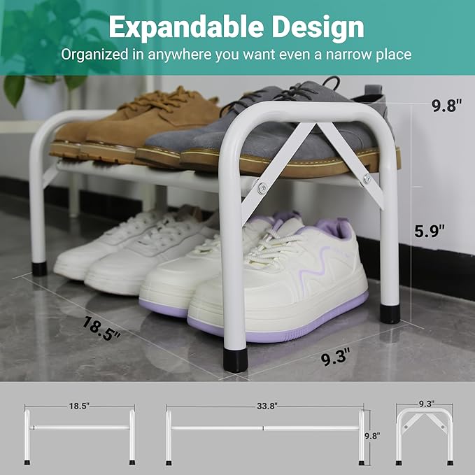 1-Tier Free Standing Shoe Racks, White Shoe Organizer for Closet, Entryway, Garage & Corridor, Sturdy Shoe Rack, Small Closet Shoe Rack-NeatNest