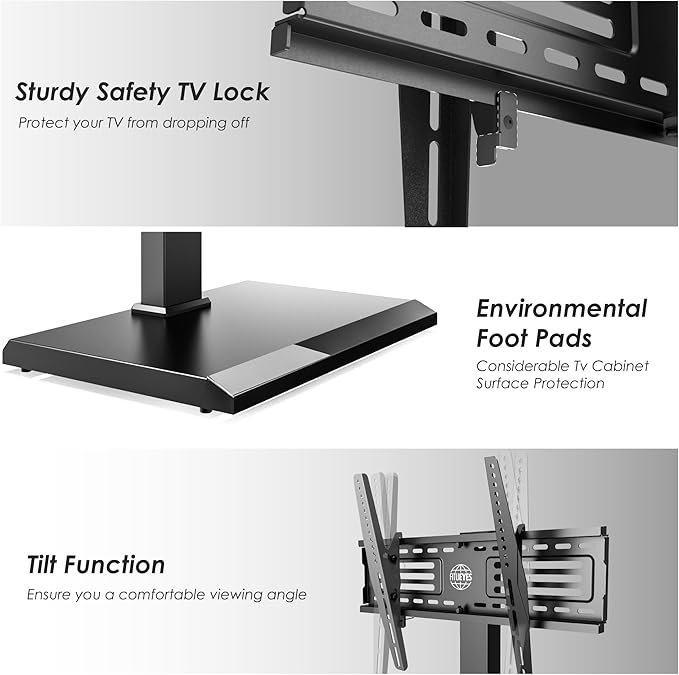 FITUEYES Floor TV Stands with Swivel TILT Mount for 32 39 40 43 49 50 55 60 65 70 75 Inch LCD LED TVs with Iron Base Adjustable Shelf Universal Television Stands for Bedroom and Living Room (Black)