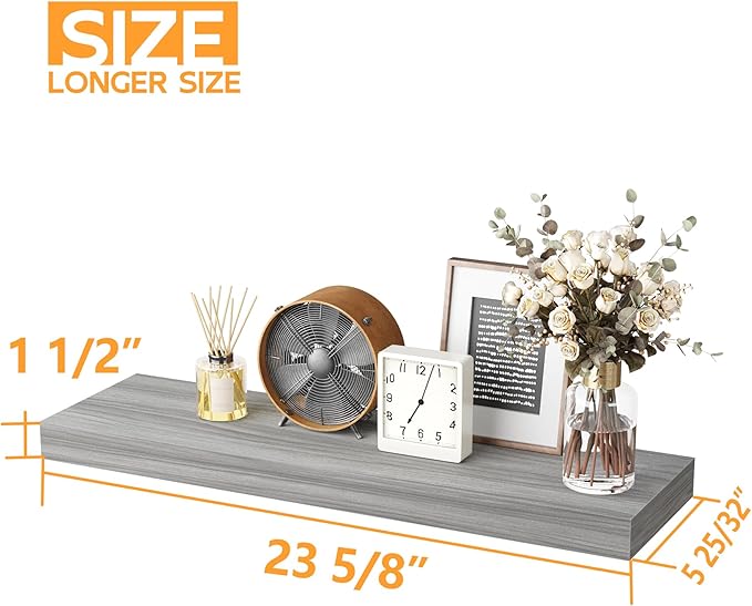 BAMEOS Floating Shelf,Wall Shelf,Decor Wall Mounted Shelves,Hanging Shelf Set L24xW6 for Bathroom Kitchen Living,Kitchen,Room Bedroom Storage,Walnut-NeatNest
