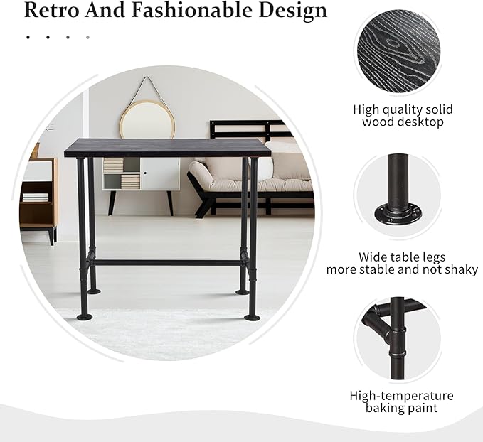 Diwhy DIY Industrial Design Pipe Dining Table Casual Pub BAR Laptop Table Modern Studio Wood and Metal Rectangular Dining Table homeoffice Desk Breakfast high bar Table Walnut Desktop 47.3" × 23.6"-NeatNest