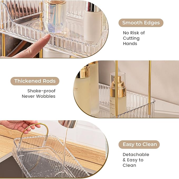 Aveniee Bathroom Counter Organizer, 2 Tier Perfume Skin Care Countertop Storage Shelf, Vanity Makeup Tray for Cosmetic Skincare Lotion,Clear-NeatNest