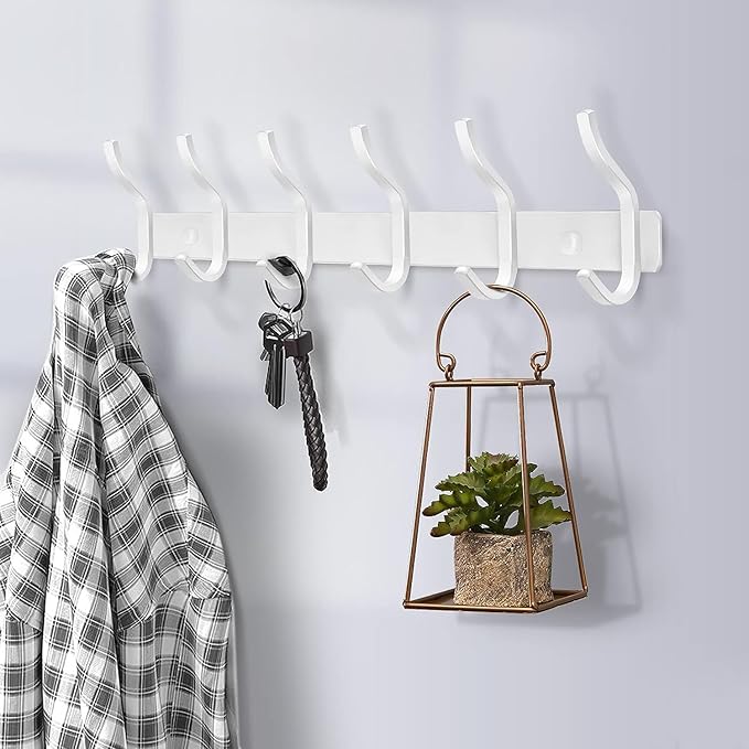 AZW Coat Rack Wall Mount,Heavy Duty Stainless Steel Metal Coat Hooks Hanging for Robes Bags Keys Hat Clothes and Bathroom Door Towels Hanger(White 5 Hooks)-NeatNest