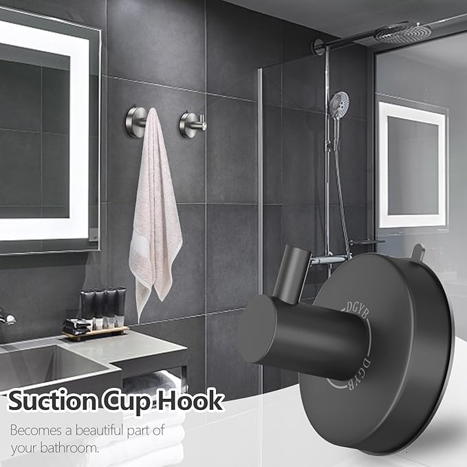 DGYB Suction Cup Hooks - Set of 2 Towel Hooks for Bathrooms - SUS 304 Stainless Steel - Grey - 15 Lb Capacity-NeatNest