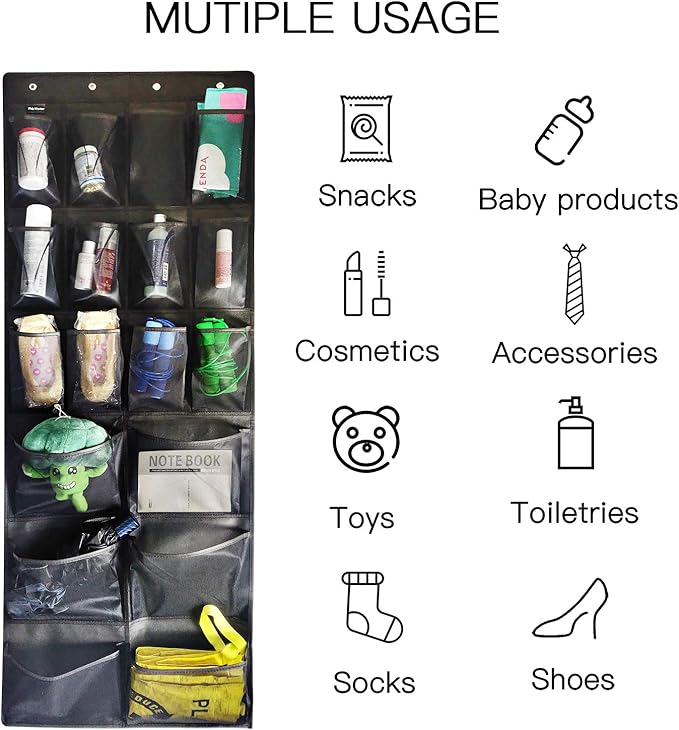 2 Pack Extra Large Hanging Over Door Shoe Organizers, closet shoe rack shoe storage, 12+6 Breathable Mesh Pockets with 8+8 Hooks, Black (59 x 21.6 inch)-NeatNest
