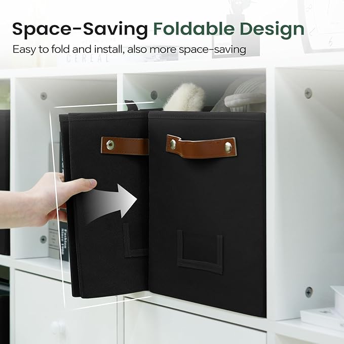 6-Pack Collapsible Fabric Storage Cubes with Handles & Label Holders, Closet Cube Home Organizer Bins (Black, 10.5*10.5*11 inch)