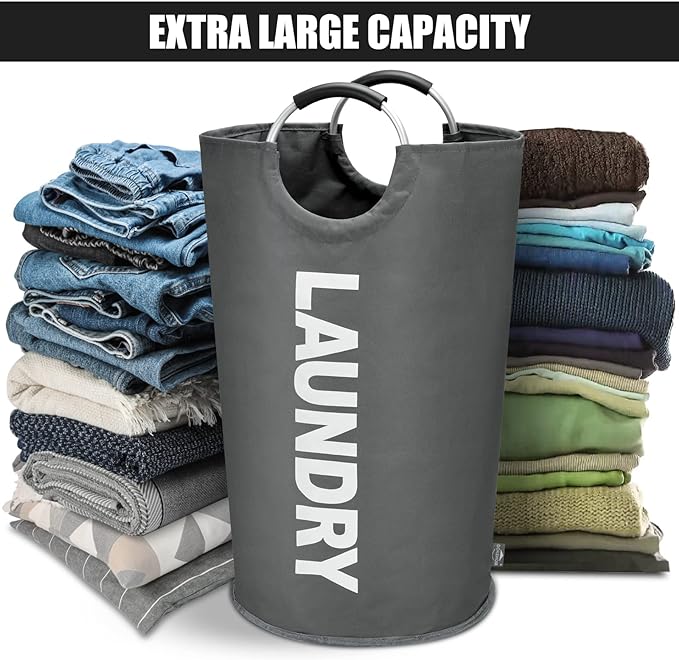 DOKEHOM 125L X-Large Collapsible Washing Laundry Basket Bag (7 Colors) for Bedroom, Fabric (Dark Grey, XL)-NeatNest
