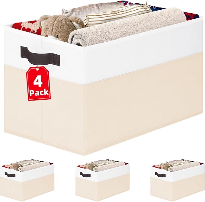 Criusia 4 Pack Baby Clothes Organizer Bins, Fabric Collapsible Storage Baskets with Handles, Odorless Storage Bins for Toy Clothes Nursery Kids Room Playroom Classroom (14L*10W*9.5H)-NeatNest