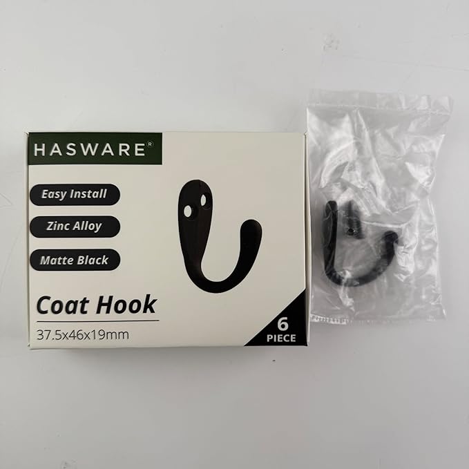 HASWARE 6 PCS Coat Hook, Wall Mounted Hooks Coat Hooks Robe Hooks Hangers Heavy Duty with 12 Pieces Screws for Bedroom Bathroom Kitchen Door Wall (Matte Black)