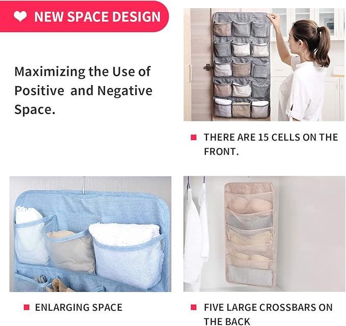 Enlarged Closet Hanging Bra Organizer with Rotating Metal Hanger, Dual Sided Wall Shelf Wardrobe Mesh Pockets Hanging Storage Bag for Bra Socks Underwear Underpants-NeatNest