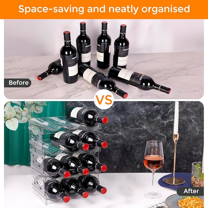 BoxedHome Plastic Water Bottle Organizer and Wine Rack Storage Holder for Inside Cabinet, Kitchen Countertop, Table Top, Pantry, Bars, Cabinets, Fridge - Clear (4 Tier 12 Containers)-NeatNest