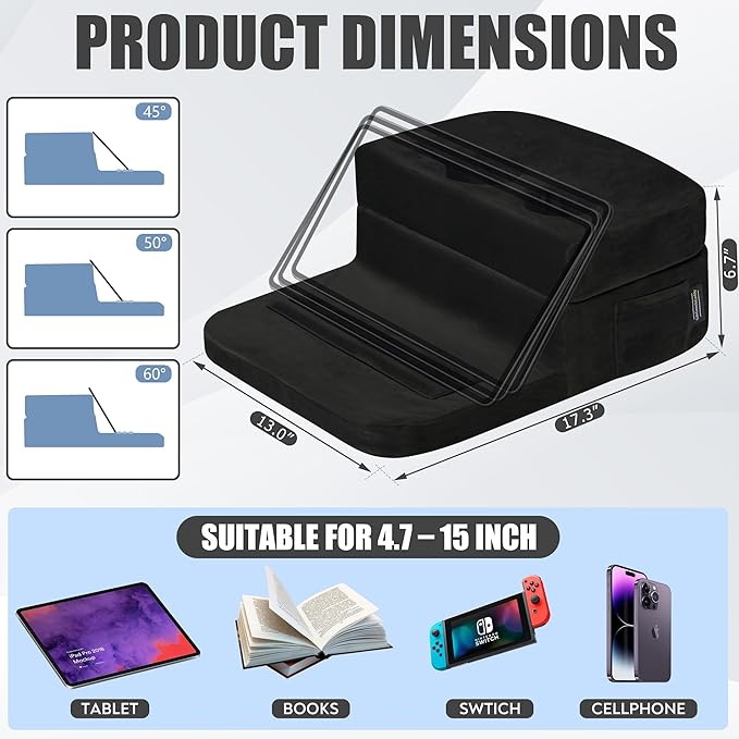 Couch Cup Holder Tray Pillow - Bed, Couch Caddy, Sofa, RV & Car - Holds Drinks, Snacks, Remotes, Phones, Kindle, Tablet | Bed Cup Holder (Black)-NeatNest