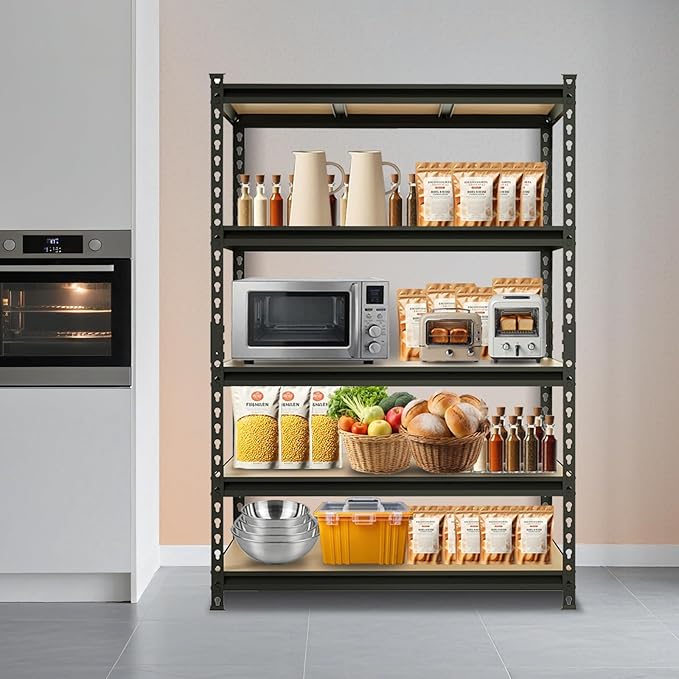 BIG RED Storage Shelving Unit, 5-Tier Adjustable, Heavy Duty Metal Garage Shelves/Utility Rack for Kitchen, Pantry, Basement, Bathroom, Laundry - 3,000lb Capacity, Black, 72" H x 48" W x 24" D-NeatNest