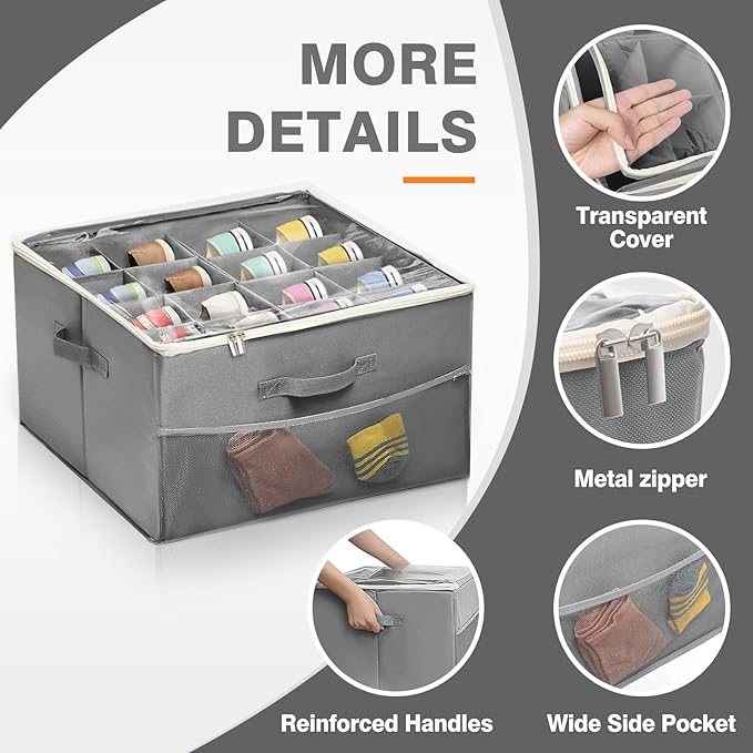 Fabric Shoe Organizer Storage Box for Closet, Fits 16 Pairs Large Shoe Storage Containers Sneaker High Heel Storage Box Bins Space Saving Shoe Storage Organizer Basket with w/Adjustable Dividers, Grey-NeatNest
