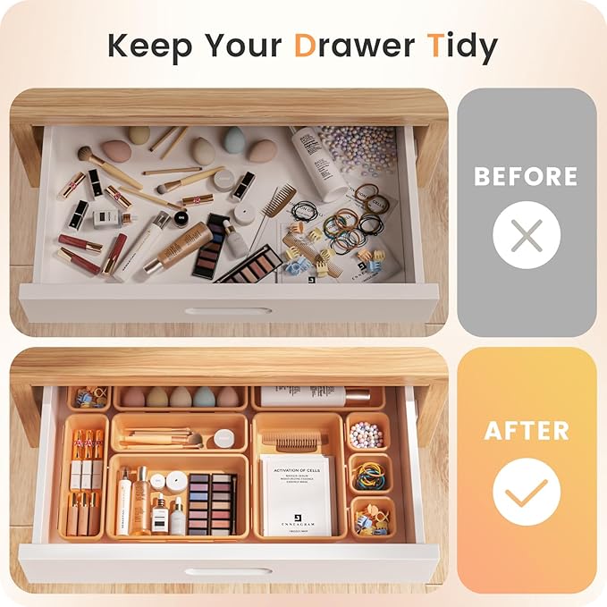 A-LUGEI【𝟰𝟲𝗣𝗖𝗦 & 5 Size】Tool Box Organizer Tray Divider Set,【Orange】Desk Drawer Organizer, Garage Organization and Storage Toolbox Accessories Rolling Tool Chest Cart Cabinet WorkBench Small Part-NeatNest