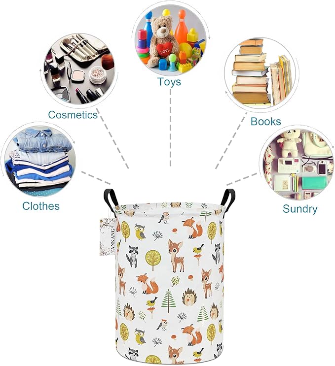 FANKANG Storage Basket, Nursery Hamper Canvas Laundry Basket Foldable with Waterproof PE Coating Large Storage Baskets for Kids Boys and Girls, Office, Bedroom, Clothes,Toys(deer)