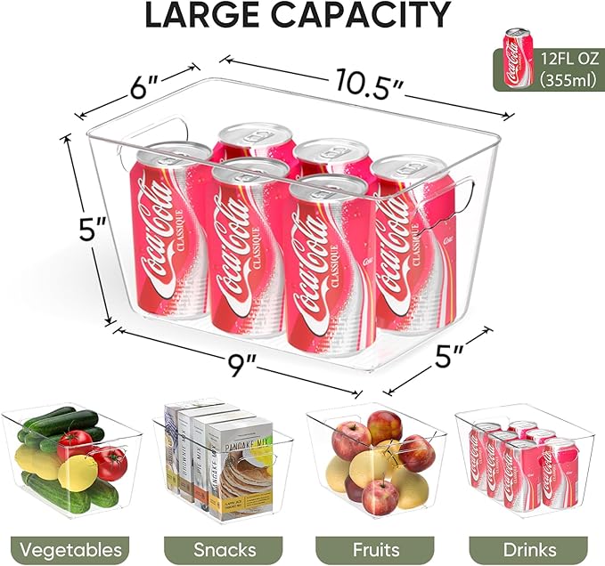 BALEINE Clear Plastic Storage Bins, Pantry Organization, BPA Free Stackable Refrigerator Organizers and Storage with Handles for Kitchen Fridge Cabinet Bathroom (8PK, 10.5x6x5)-NeatNest