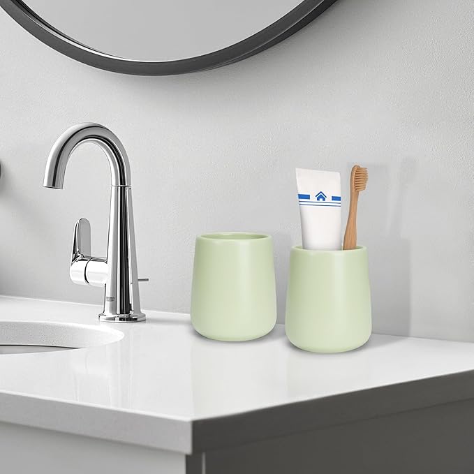 Bathroom Tumbler Cup Ceramic 13.5oz Reusable Toothbrush Cup 400ml,Toothbrush Holder Adequate for Your Bathroom (Green)