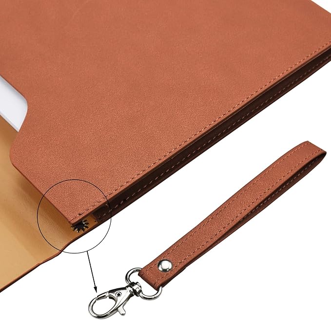 Enyuwlcm PU A4 Leather File Folder Document Holder Folder Stylish Portfolio Envelope Case with Strap and Invisible Magnetic Closure (Brown)