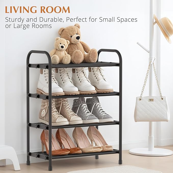 INSMART 4-Tier Expandable Shoe Rack, Stackable and Adjustable Shoes Organizer Storage Shelf, Sturdy and Durable Metal Structure Free Standing Shoe Rack for Closet Entryway Doorway-NeatNest