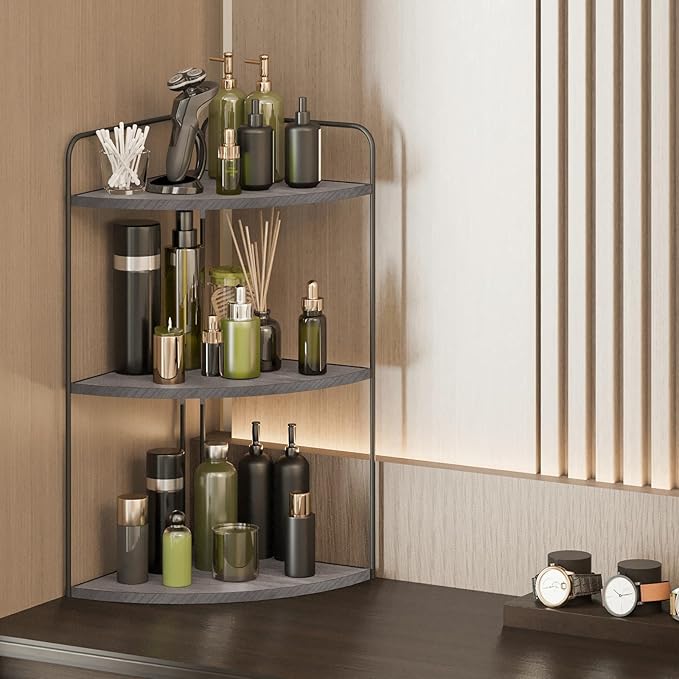 Bathroom Counter Organizer,Countertop Organizer,Vanity Organizers,Bathroom Storage,Bathroom Sink Caddy,Counter Shelf,Corner Counter,Corner Shelves(Black-Grey)-NeatNest
