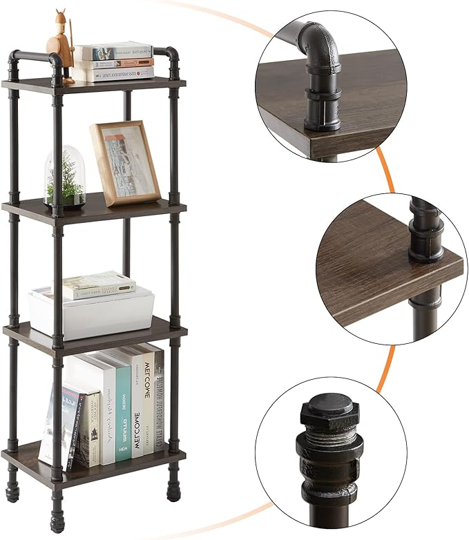 IBUYKE Industrial Pipe Ladder Shelf,4-Tier Vintage Style Book Shelf,Free Standing Units,Display Rack and Storage Organizer for Living Room,Bedroom,Kitchen,Black Grey UTMJ404G